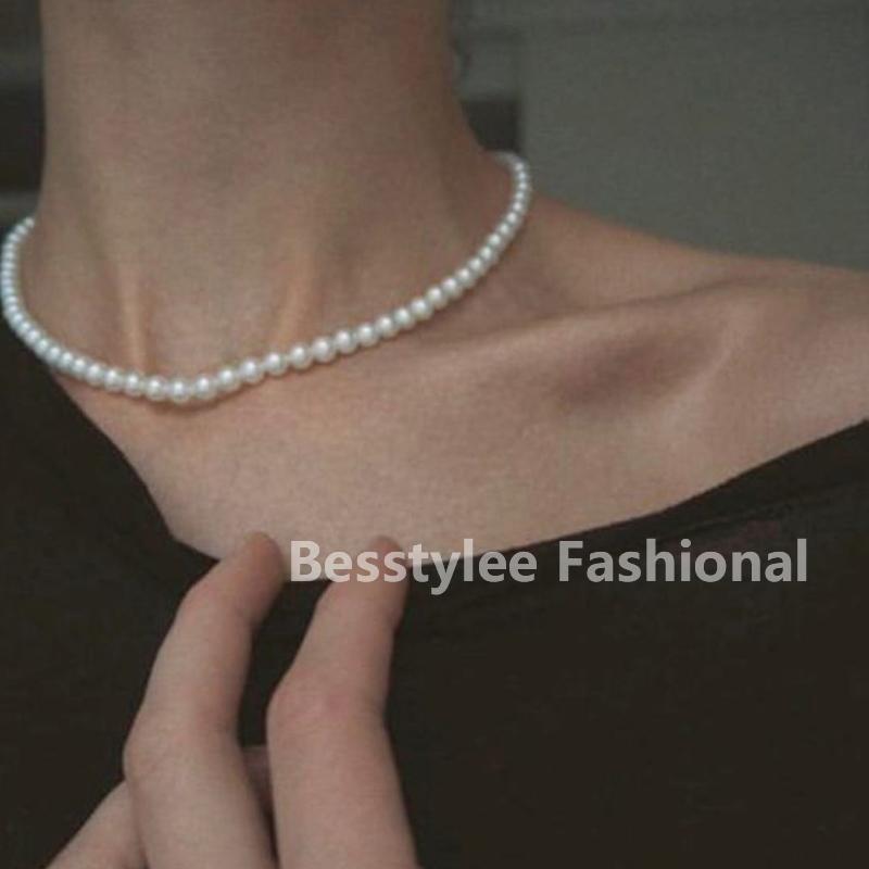 

Chokers Women Fashion Vintage Pearl Necklace Party Elegant Chain Retro Accessories All Match Streetstyle, Golden;silver