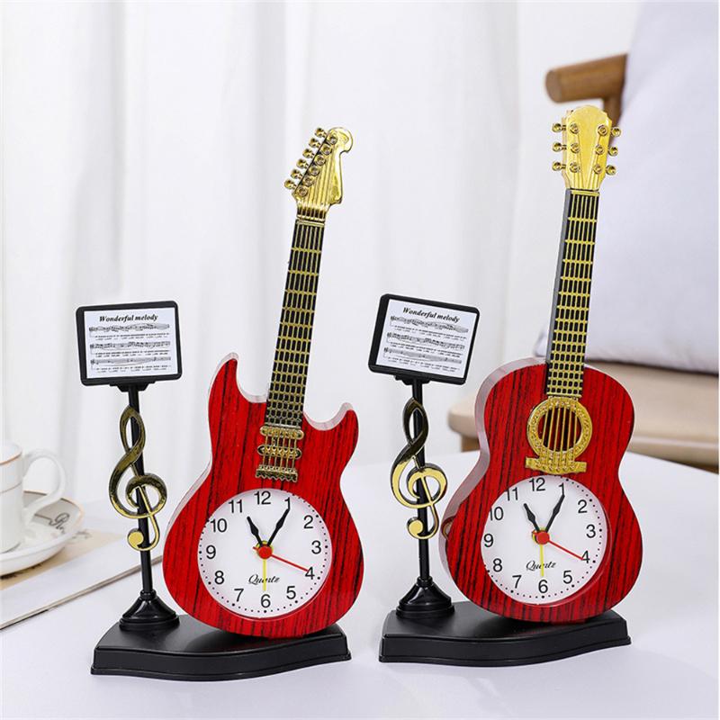 

Desk & Table Clocks Miniature Guitar Model Alarm Clock For Dollhouse Accessories Musical Instrument DIY Part Home Decor Gift Wood Craft Orna