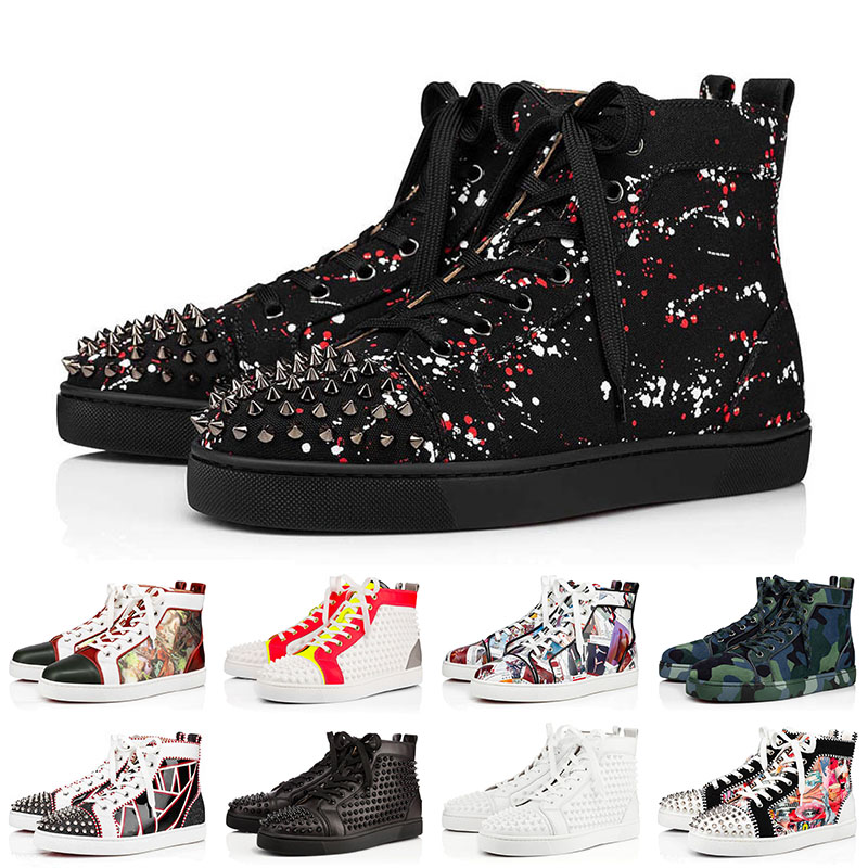 

Red Bottoms Platform Sneakers Mens Women Running Shoes Size 13 Genuine Leather Black White Spikes Party Lovers Graffiti Trainers Eur 35-47, C22