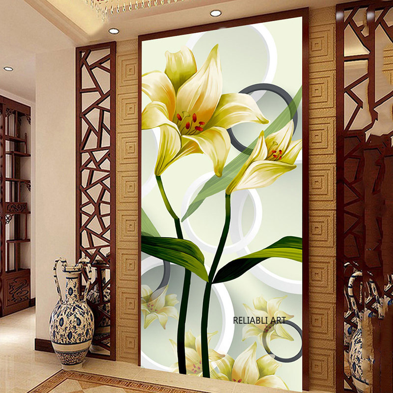 

New Chinese Style Abstarct Gold Flowers Wall Decorations Lily Golden Fishes Canvas Paintings For Living Room Luxury Home Decor