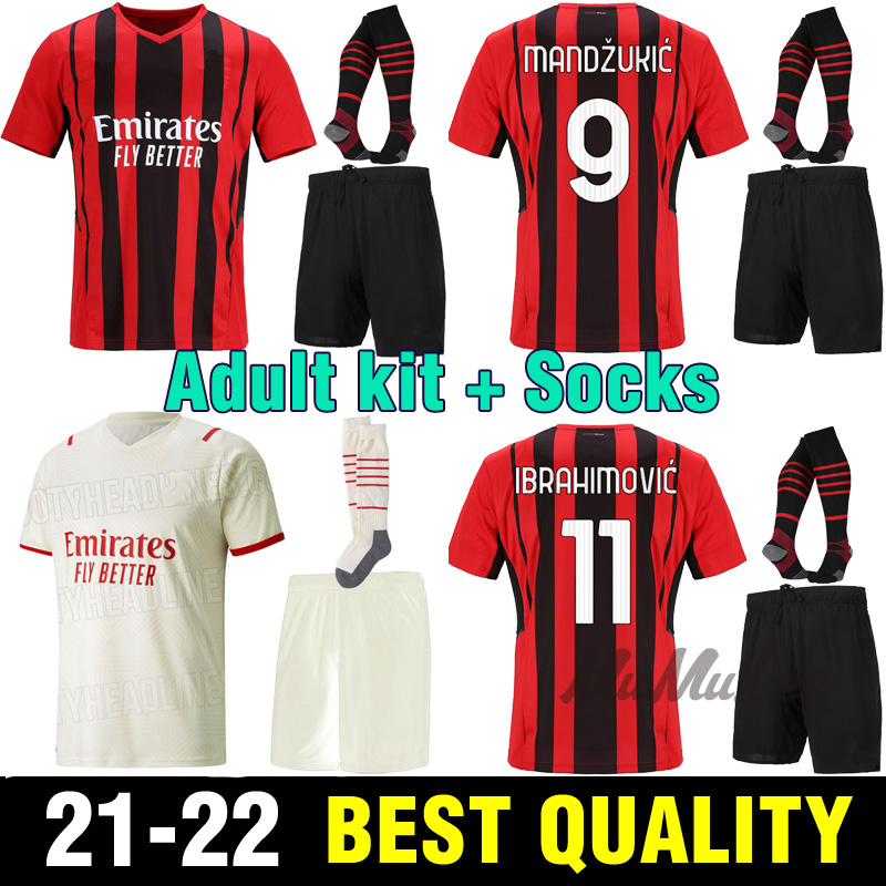 

Fans Version 21 22 soccer jerseys IBRAHIMOVIC PAQUETA BENNACER TONALI ROMAGNOLI jersey 2021 2022 CALHANOGLU REBIC football shirt men set
