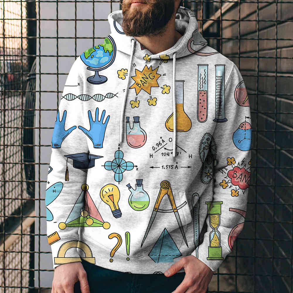 

autumn trend new interting chemical formula printed men's sweater casual fashion street sports hoodie9tz8, Black
