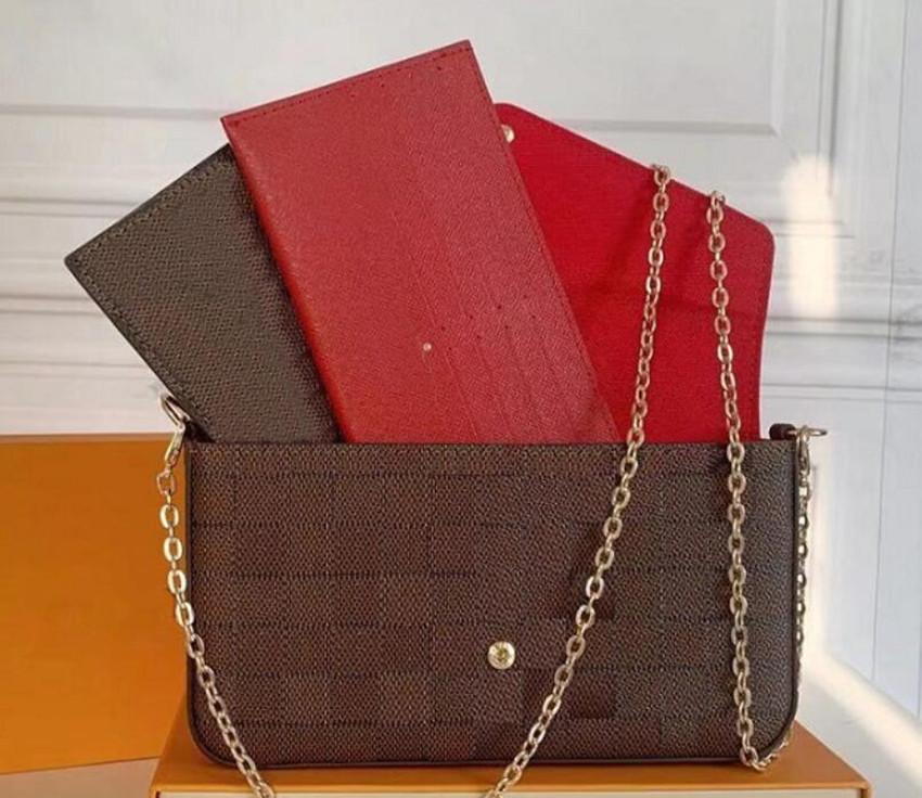 

Top Quality 3 pcs/set women Shoulder Bags favorite multi pochette accessories Crossbody Purse Messenger Handbags Flower designer lady Leather With Box and Dust bag, Brown flower+pink