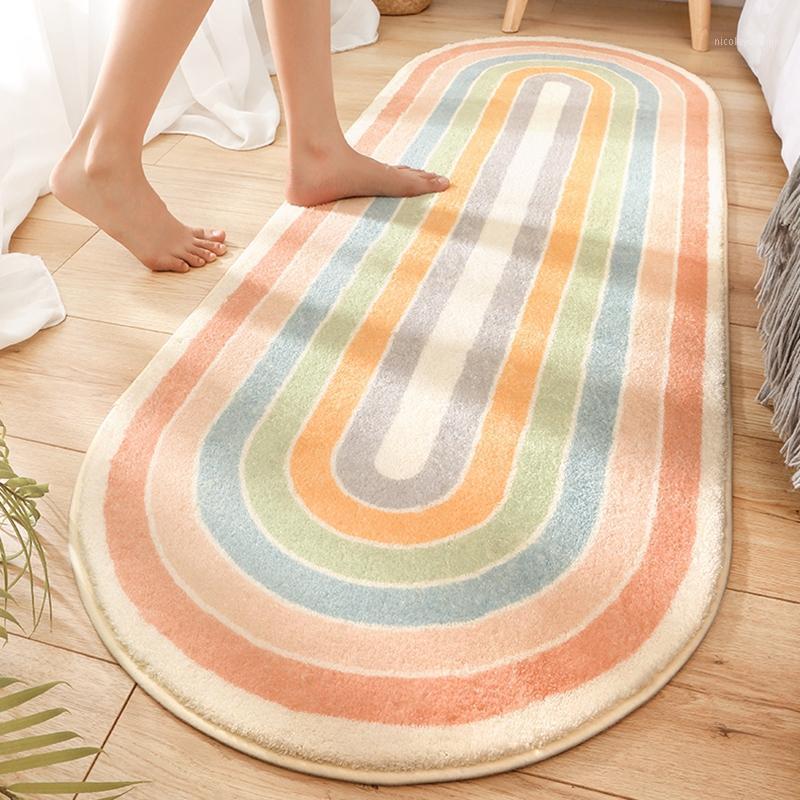 

Carpets Geometric Long Non-slip Bedside Carpet Bedroom Floor Mat Thicken Area Rugs Oval Strip Blanket Living Room Decor