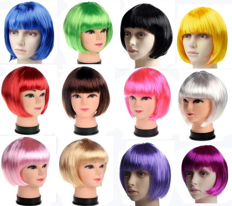 

Fashionable BOB style Short Party Wigs Candy colors Halloween Christmas Short Straight Cosplay Wigs Party Fancy Dress Wigs braided wig, Multi colors