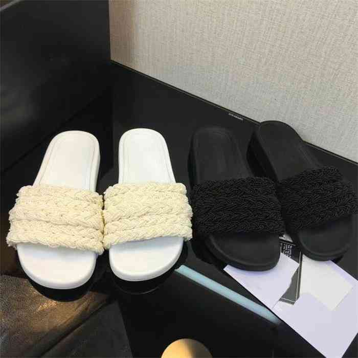 

Slippers Mules Sandals Women Pearls Sliders Stuffies Top Quality Lambskin Black White Flat Ladies Beach Rubber Flip Flops With Box JLHM, Color 1