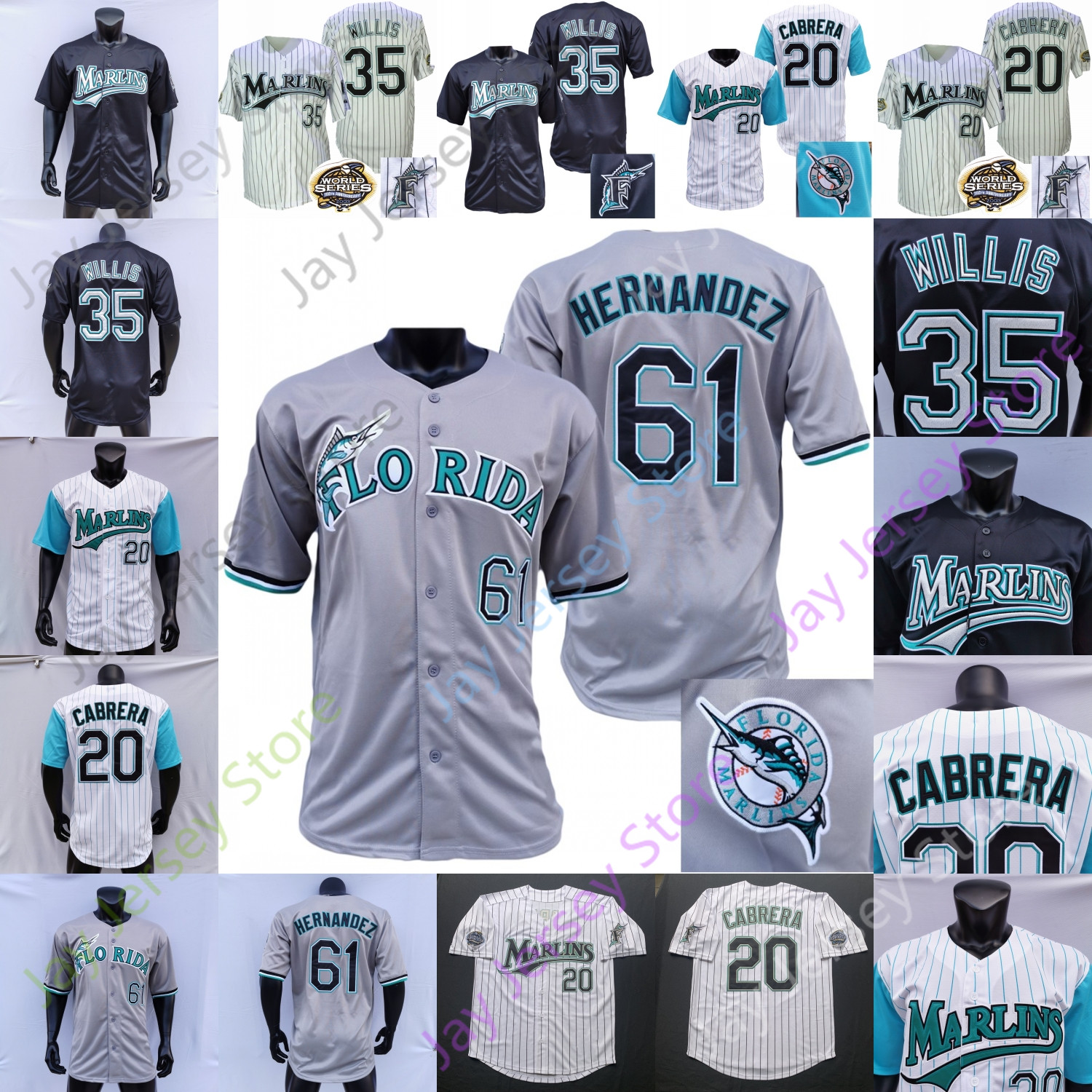 

Miguel Cabrera Jersey Livan Hernandez Dontrelle Willis Florida White Green Pinstripe Black Grey Size S-3XL, 35 dontrelle willis black