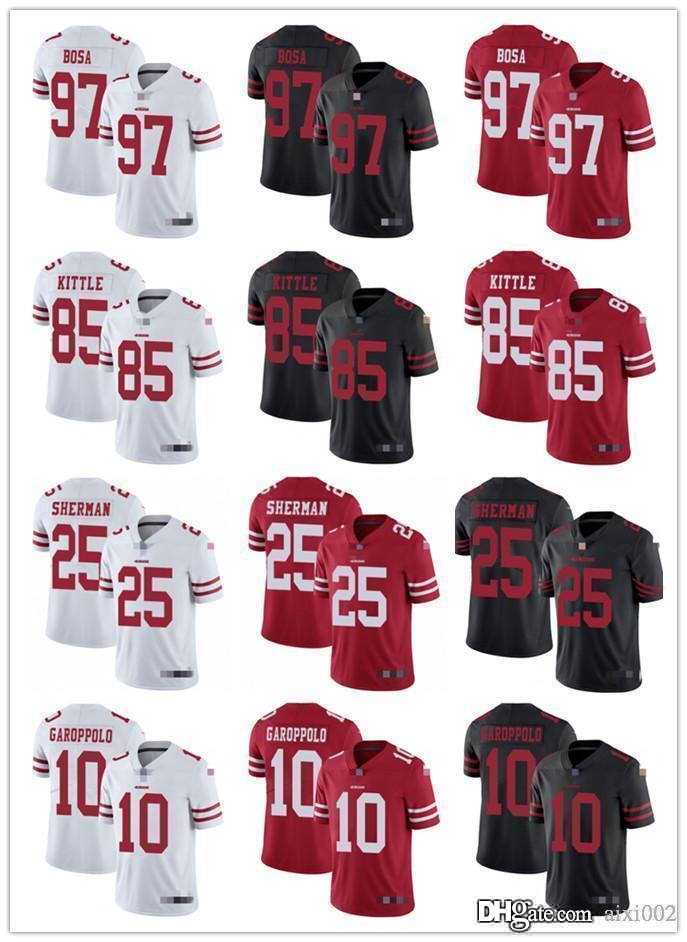 

Men Women Youth San Francisco 49ers 85 George Kittle 10 Jimmy Garoppolo 25 Richard Sherman 97 Nick Bosa Custom Football Jerseys, Black;red