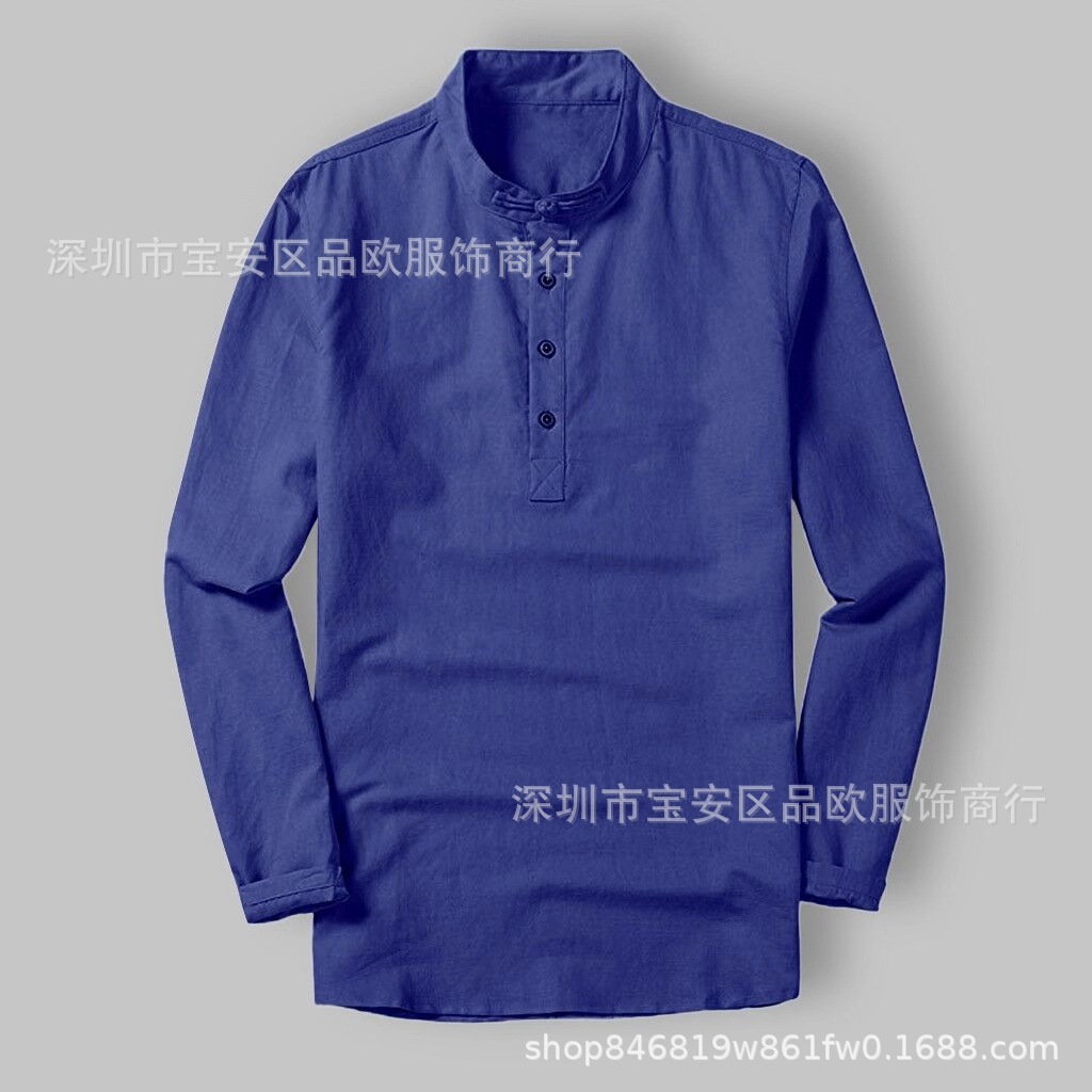 

men's autumn new cotton and linen long sleeve shirt men's casual coil button shirt 916, White;black