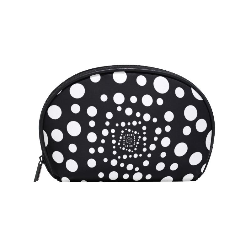 

FengJu Multifuncition Shell Cosmetic Bag Purse Half Moon Hanging Travel Toiletry Pouch For Girls Woman White Spots Bags & Cases