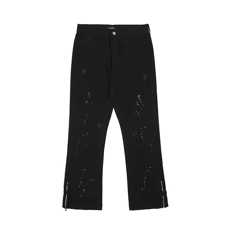 

High Street Painted Ankle Zipper Black Mens Flare Pants Oversize Straight Loose Casual Denim Trousers Harajuku Jeans