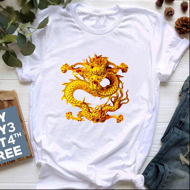

Summer Womens Tops T shirt ulzzang Harajuku Dragon print aesthetic vintage femme shirts korean style oversized, White