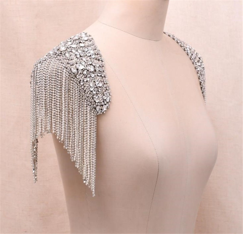 

Wedding Party Dress Beaded Removable shoulder Straps Shawl Wrap Jacket Seperate Crystal Rhinestone Tassel Chain Diamond Jewelry Bling Luxury Charm