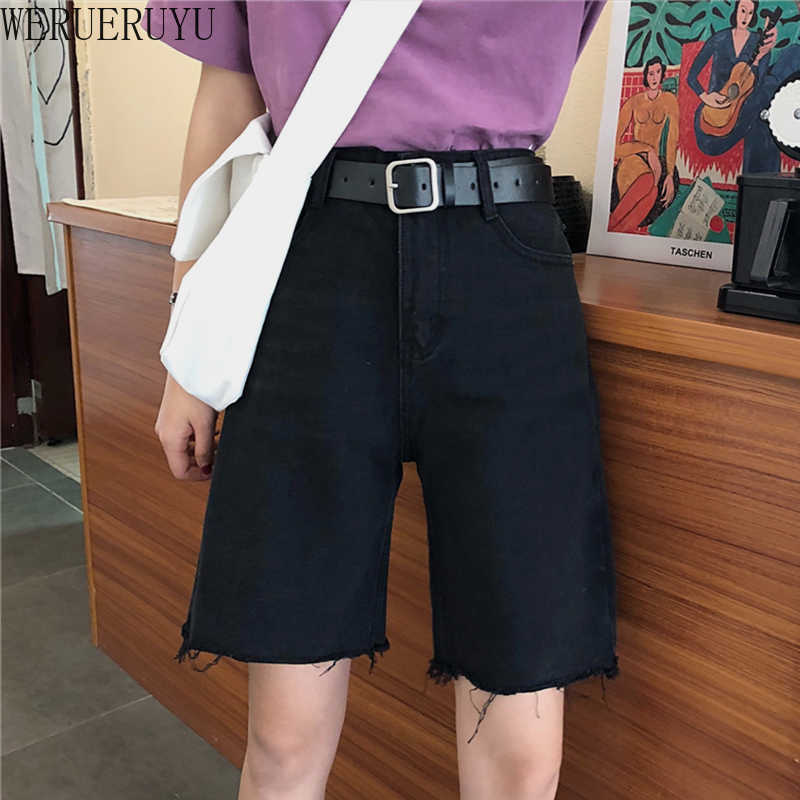

WERUERUYU Denim Shorts Women Summer High Waist Bottoming Tight Five-Point Shorts Straight Tube Hong Kong Flavor Wear Riding Pant 210608, Photo color