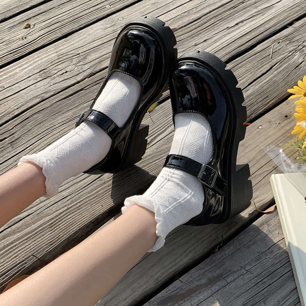 

Lolita Shoes Women Japanese Style Mary Jane Shoes Women Vintage Shallow High Heels Chunky Platform Shoes Cosplay Female Sandals, Black matte