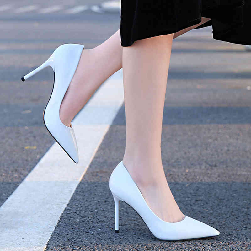 

dress shoes summer korean professional stiletto heels women's casual shallow mouth pointed single large size 35-46 mmng, Black
