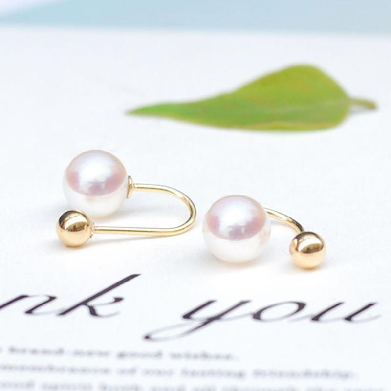 

Stud Strong Luster Akoya Earrings Pearls Gvbori Brand Jewerly 18k Gold Yellow Wedding Gift Christmas For Girls, Golden;silver