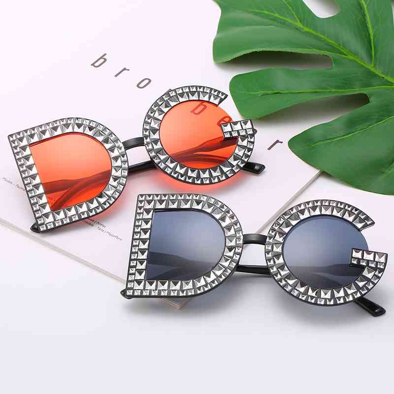 

70% Off Online Store Large frame sunglasses fashion personality irregular women imitation diamond Sunglasses letter glasses