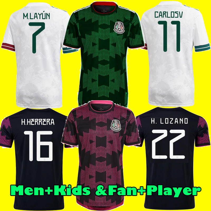 

Mexico soccer jerseys Copa america Camisetas 21 22 Fans Player version CHICHARITO LOZANO DOS SANTOS 2021 football shirts Men + Kids sets kit, Black;yellow