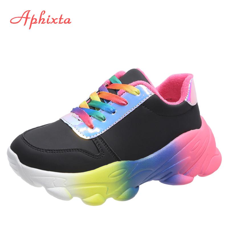 

Boots Aphixta 2021 Winter Warm Platform Women's Shoes Chunky Sole Sneakers Height Increasing Thick Lace-up Dad Footwear, Black
