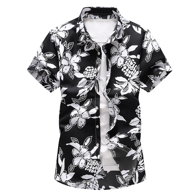 

2020 Summer New Style Mens Hawaiian Shirt Fashion Casual Male Short Sleeve Flower Shirt Clothes Plus Size 5XL 6XL 7XL, White;black
