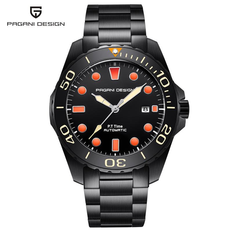 

Wristwatches Pagani Mechanical Automatic Men Watches Sport Top Brand Fashion Military Watch Steel Diver Male Wristwatch Relogio Masculino, Slivery;brown