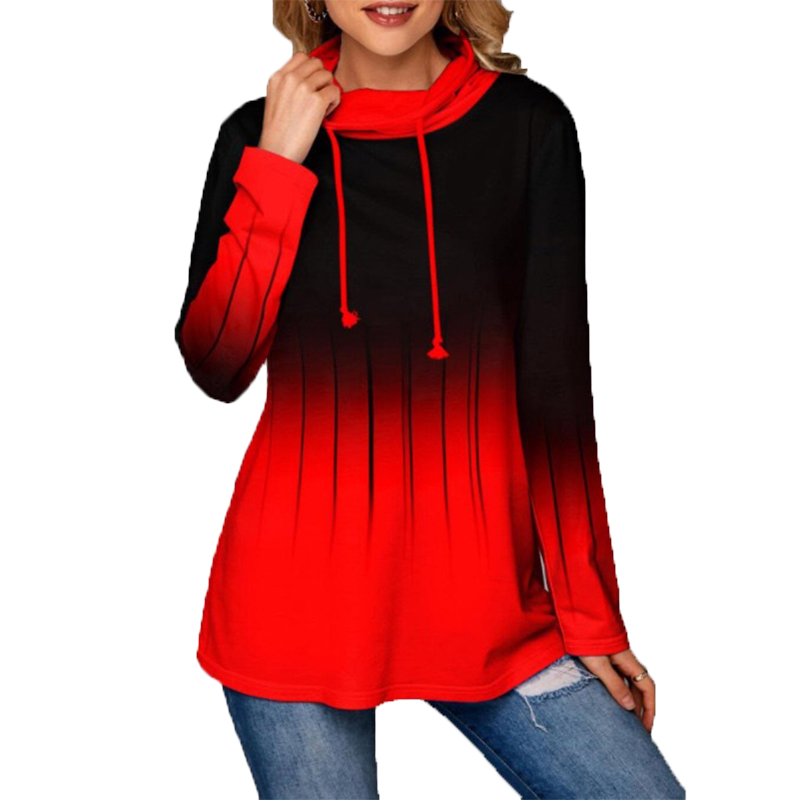 

Cowl Neck Gradient Long Sleeve Tunic Top, Black