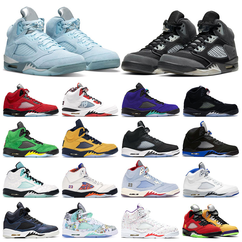 

5 Men sneakers basketball shoes 5s Bluebird Racer Blue Raging Bull Alternate Grape Oregon Oreo Suede womens sports trainers, 25 light aqua 36-40