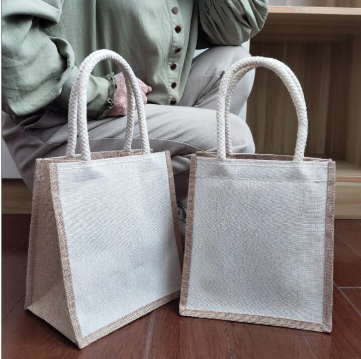 

50pcs Stuff Sacks Sublimation DIY White Blank Vertical Section Jute Large Capacity Handbag, Khaki