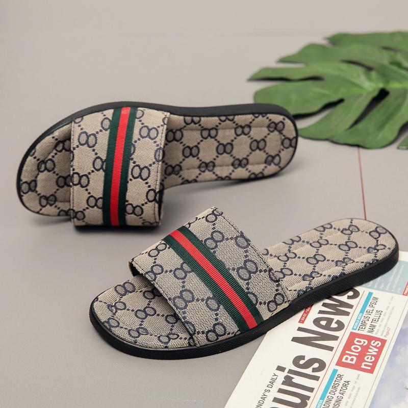 

Luxury Printed pattern slipper Designer Rubber slide sandal Floral brocade men Gear bottoms Flip Flops striped blue Khaki causal outdoor ind, Extra payment