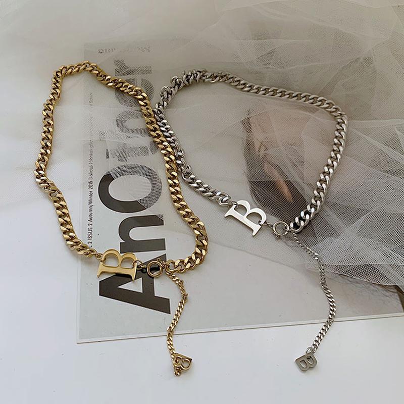 Pendant Necklaces Stainless Steel Letter B Pendan Fashion Punk Jewelry Chain Chunky Necklace For Women Girl-image-708054103