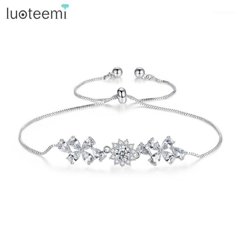

Design Adjustable Flower Bracelets For Women Girls Wedding Party White Colorful Cubic Zircon Fashion Jewelry Gift Bangle