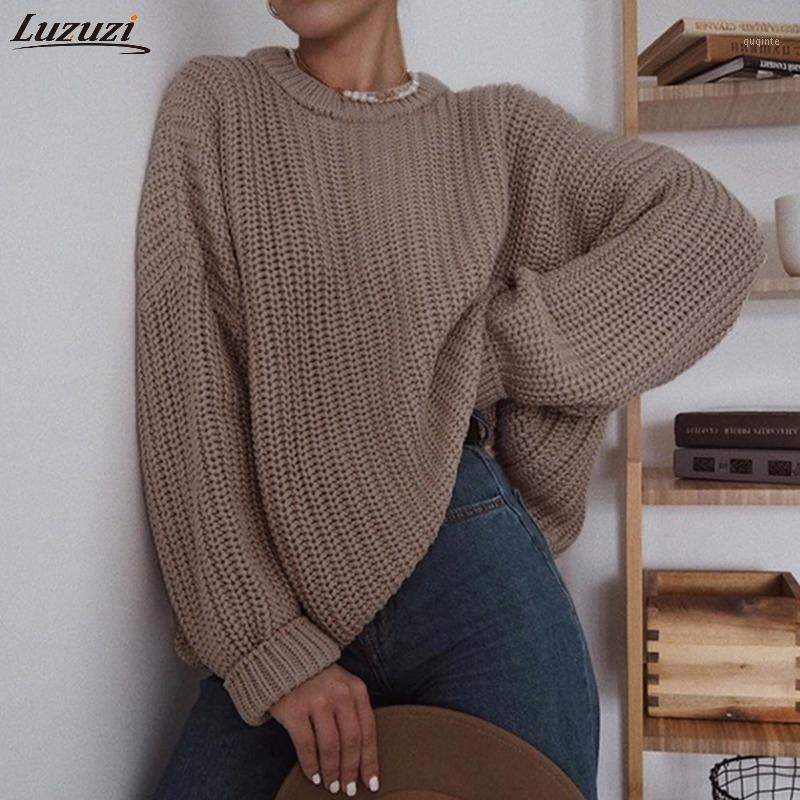 

Women' Sweaters Luzuzi Elegant Autumn Sweater Women 2021 Loose Knitted Long Sleeve Oversized Warm Female Pullovers Jumper Top, Red