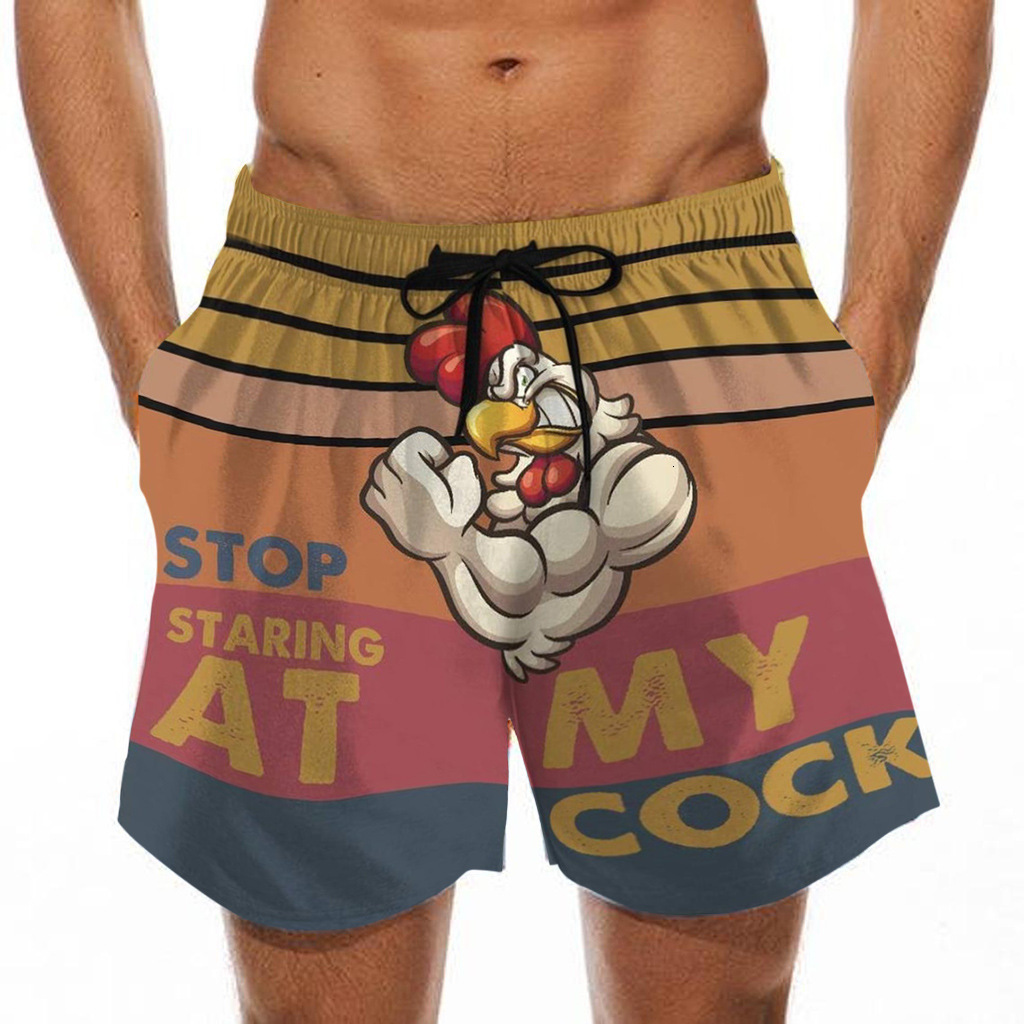 

2020 swimsuit men's Rooster Print Elastic Waist beach pants