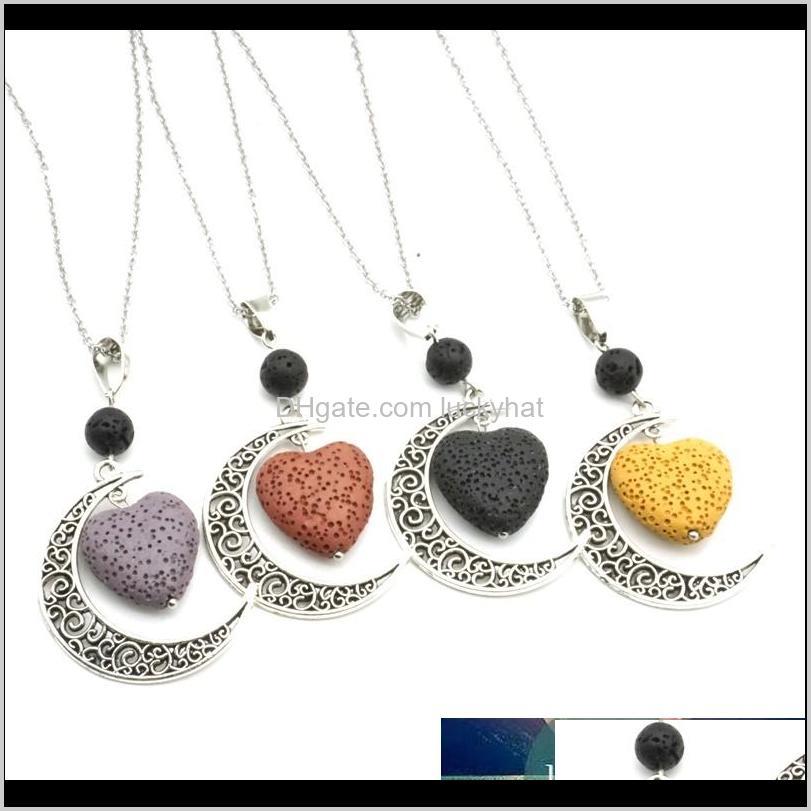 

Heart Aroma Essential Oil Diffuser Aromatherapy Jewelry Minimalist Rock Moon 12 Colors Gdoqf Pendant Necklaces 1Vark, Silver