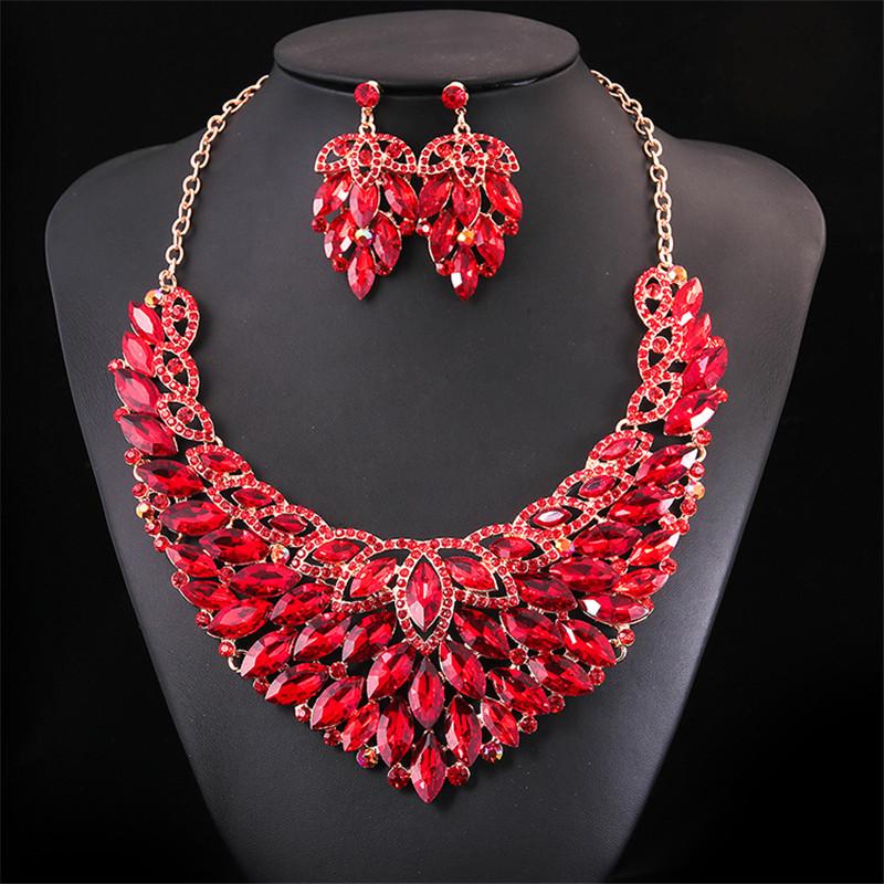 

Earrings & Necklace Women Crystal Jewelry Set Gold Color Fashion Earring African Costume Nigerian Wedding Accessories Bridal, Silver