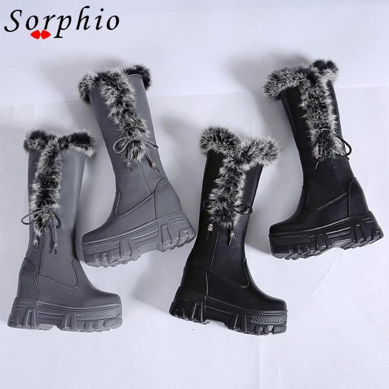 

Boots Female Snow For Women Autumn Fur Internal Increase Platform Wedges Knee High Med Calf Women's Shoes 2021 Brand Winter, Black