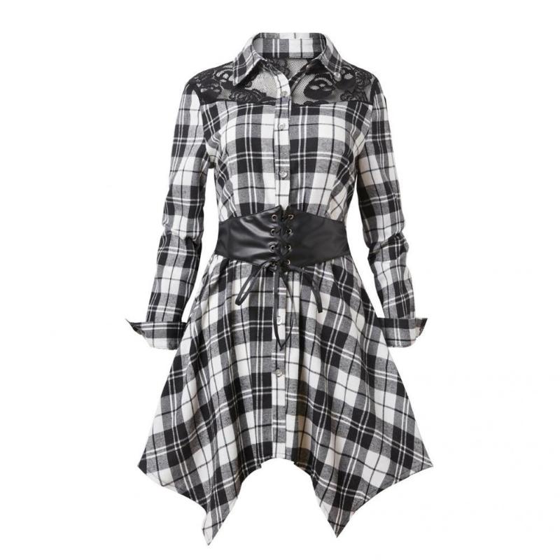 

Women's Blouses & Shirts Stylish Long Shirt Breathable Autumn Mid-Length Single Breasted Waist Tight Casual Plaid, White