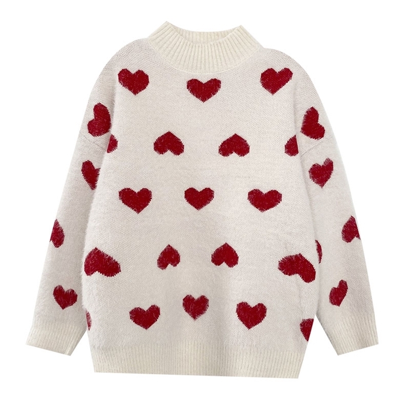 

Fashion Women Sweater Autumn Winter Long Sleeved Sweet Cute Pullover Tops Ladies Love Heart Shape Knitted Sweaters casual Top 210525