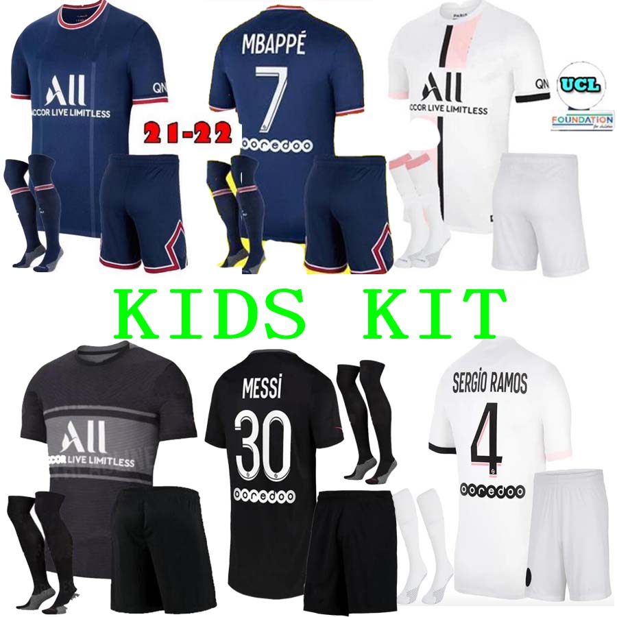 

Newest Paris kids soccer jersey 21 22 mbappe VERRATTI CAVANI DI MARIA MAILLOT DE FOOT Enfant MESSI third football shirt uniforms, White