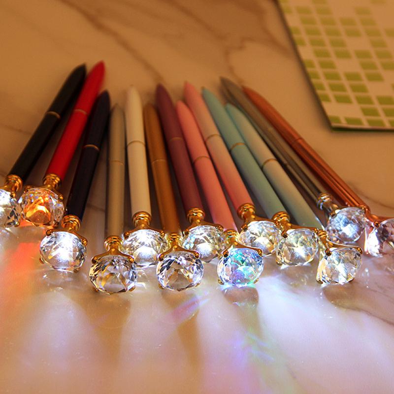 

Creative LED Light Big Diamond Metal Ballpoint Glitter Crystal Pen Case Carat Ball Stationery Writing Tool Pens, Blue;orange