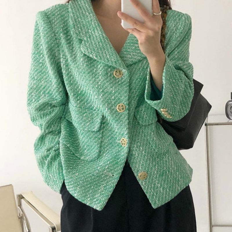 

Women's Jackets Tweed Coats Vintage Women Korean Chic Notched Collar Loose Long Sleeve Jacket 2022 Autumn Metal Button All-match Coat, Black;brown