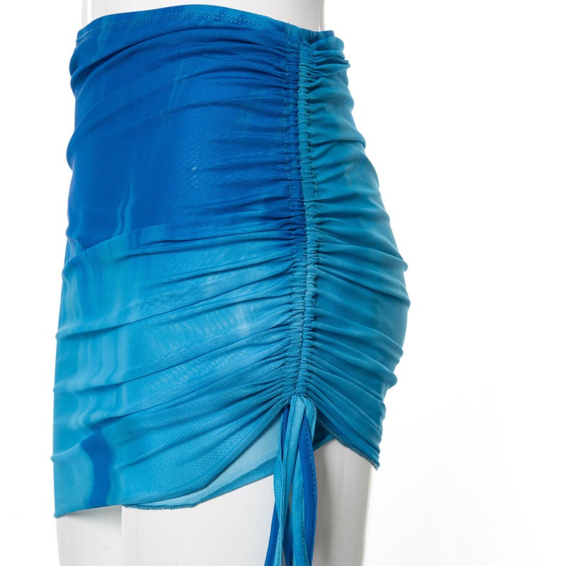 

printed mesh skirt set for European beauty dresses in the spring of 2021, Blue