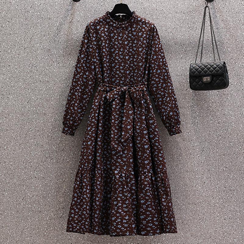 

Casual Dresses Plus Size Fall Korean Dress Long Sleeve French Vintage Floral Print Chiffon 4XL High Waist A-line Vestidos Elegant, Picture