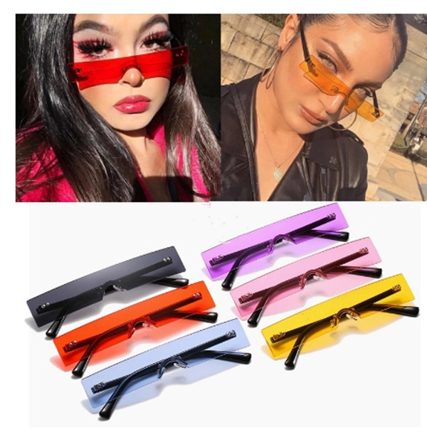 

Wholesale Rectangle Sunglasses Women 2021 Brand Designer Red Pink Clear Small One Piece Sun Glasses Punk Shade UV400 Bulk