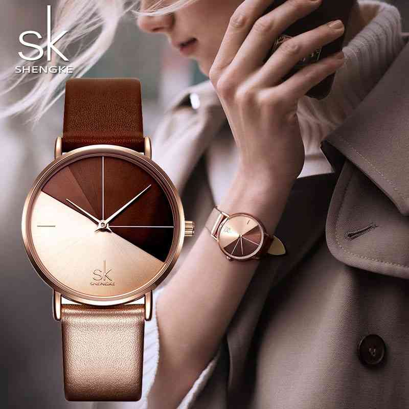 

SK Luxury Leather Watches Women Creative Fashion Quartz Watches For Reloj Mujer Ladies Wrist Watch SHENGKE relogio feminino 210325, Greyblack