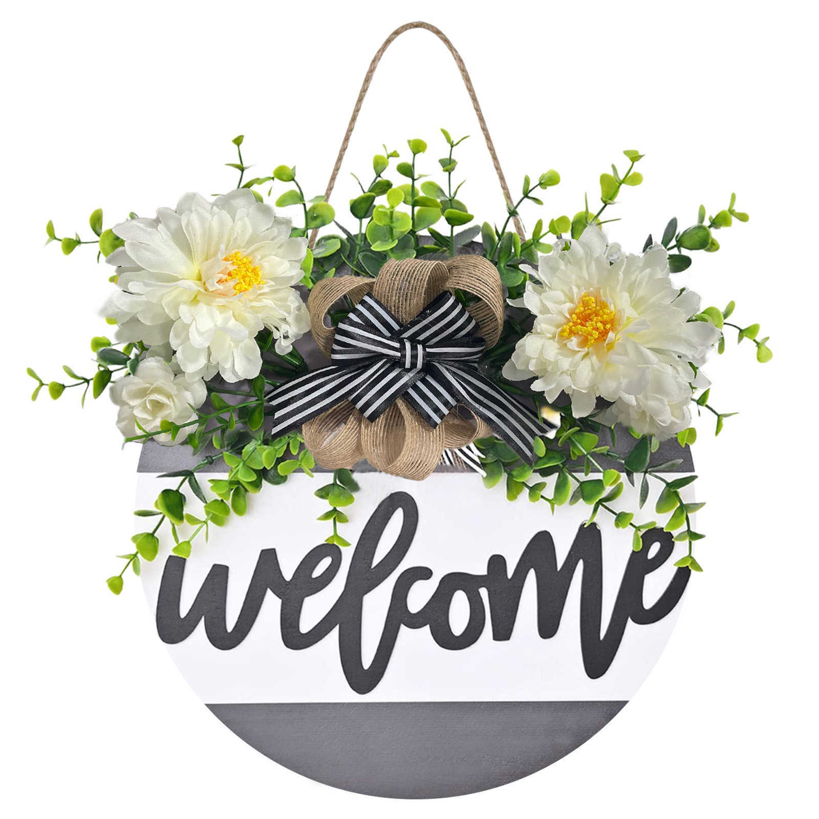 

Garden Welcome Sign Wood Flower Wreath Spring Wedding Hanging Front Door Sign Welcome Wall Sign Home pendant Decoration Wreaths Q0812, Multi