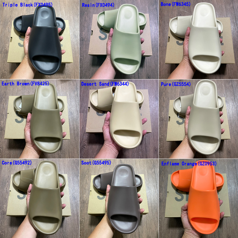 

2021 Slipper Slide Bone Resin Desert Sand Earth Brown Soot Pure Top Quality Summer Fashion Flat Slides Men Women Beach Sandal Sneaker Foam Runner 36-47, #6 core( (g55492)