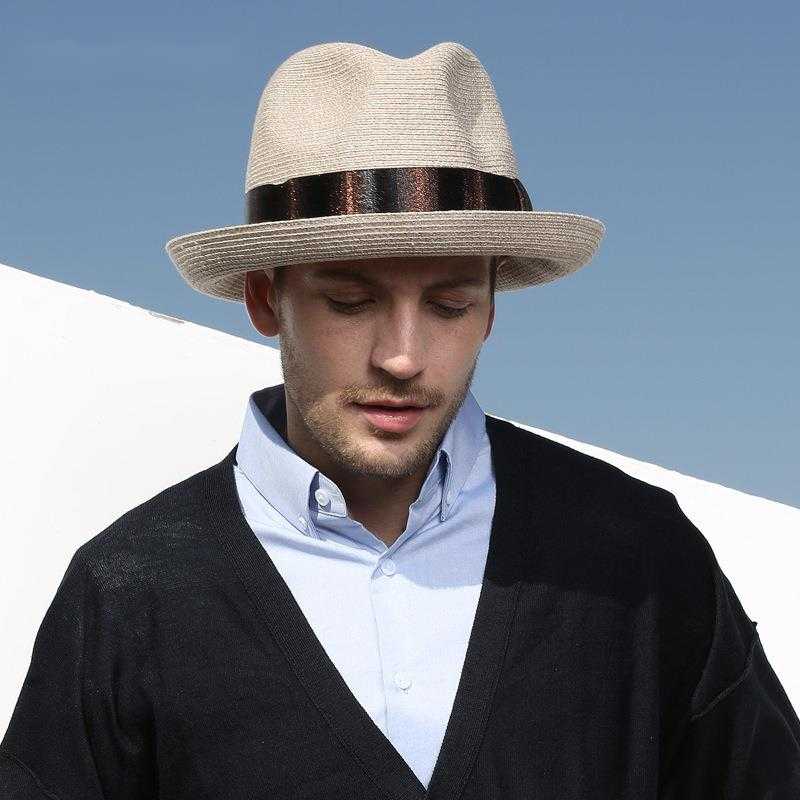 

High Quatlity Man Panama Hat Lady Beach Sun Cap Male Fedora Men Outdoors Straw 58cm Wide Brim Hats, Beige