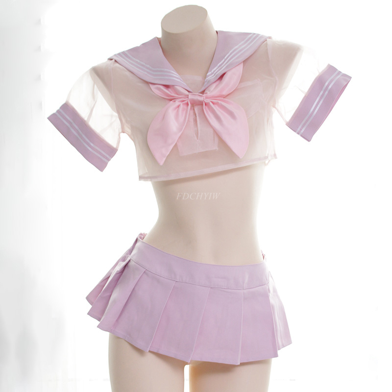 

Sexy Anime Gir Pink Student Uniform Japanese Womens Transparent Saior Suit Cospay ingerie Nightdress Schoo Gir Costume